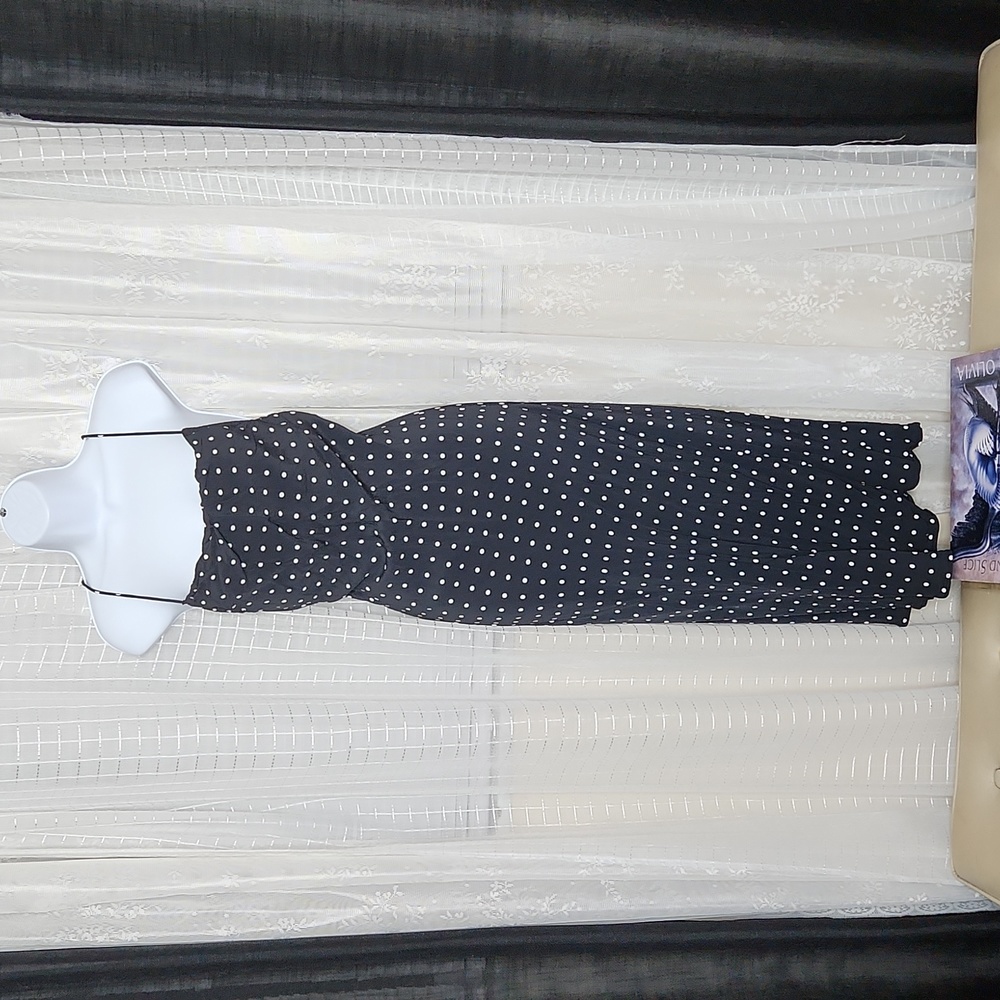 RVCA Black W/ White Polka Dot Bias Cut Cowell Neck Maxi Sundress SzS